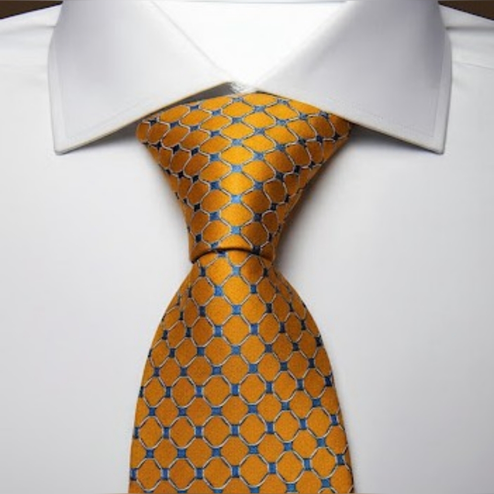 Mens Silk Tie Tan Geometric 56 x 3.5 Robert Talbott Best of Class